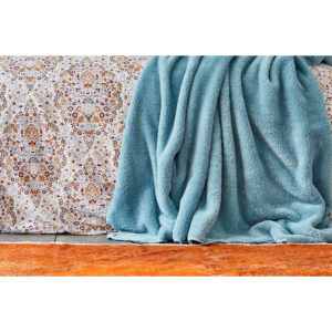 Набор постельное белье с пледом Karaca Home – Fiorela petrol синий евро