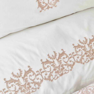 Набор постельное белье с покрывалом + плед Karaca Home Privat – Celine gold золотой евро (10)