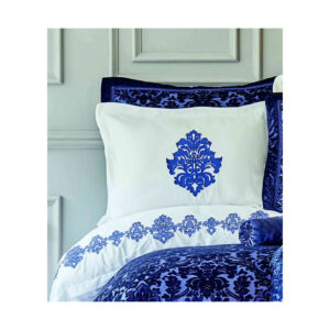 Набор постельное белье с покрывалом + плед Karaca Home – Volante lacivert синий (10 предметов)